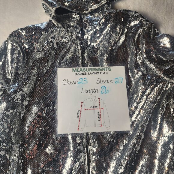 Women Shiny Sparkle Jacket Hooded Sequin Long Sleeve Coat Festival Party 2X - Picture 10 of 10